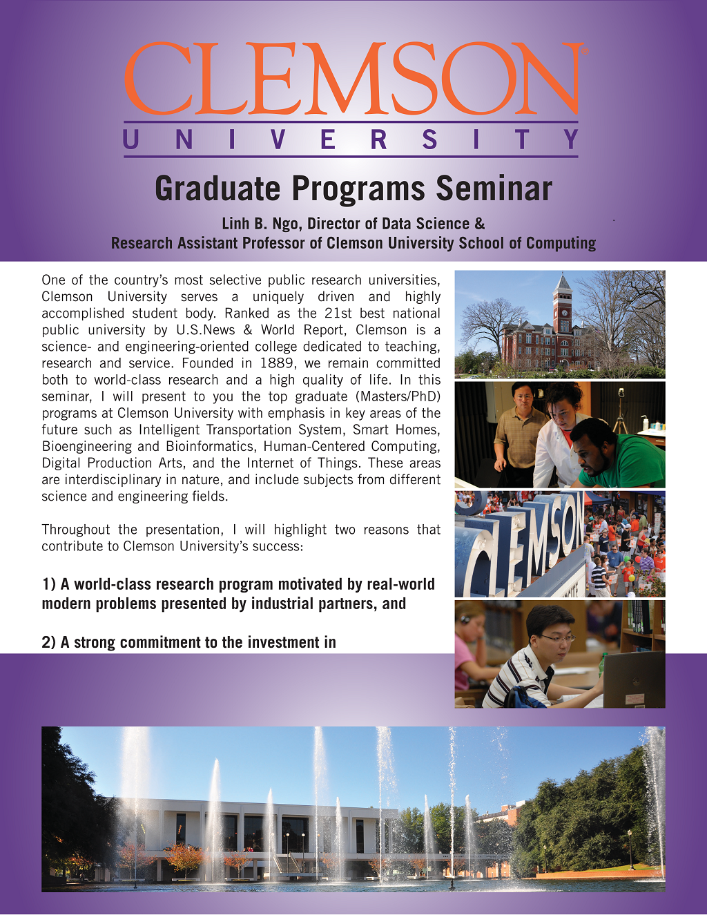 Seminar] Clemson University Graduate Programs - School of Computer Science  and Engineering